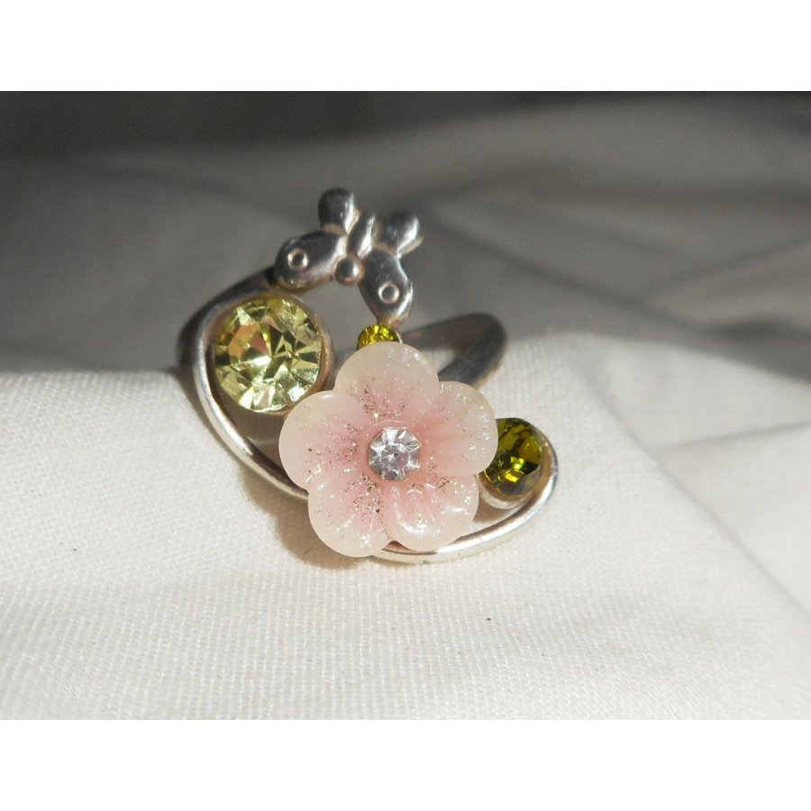 Anel original de prata 925 com flor rosa e cristal Swarovski