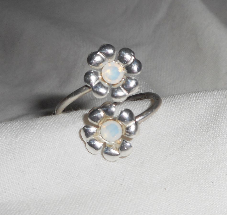 Anel original de prata 925 com flores e cristal Swarovski branco