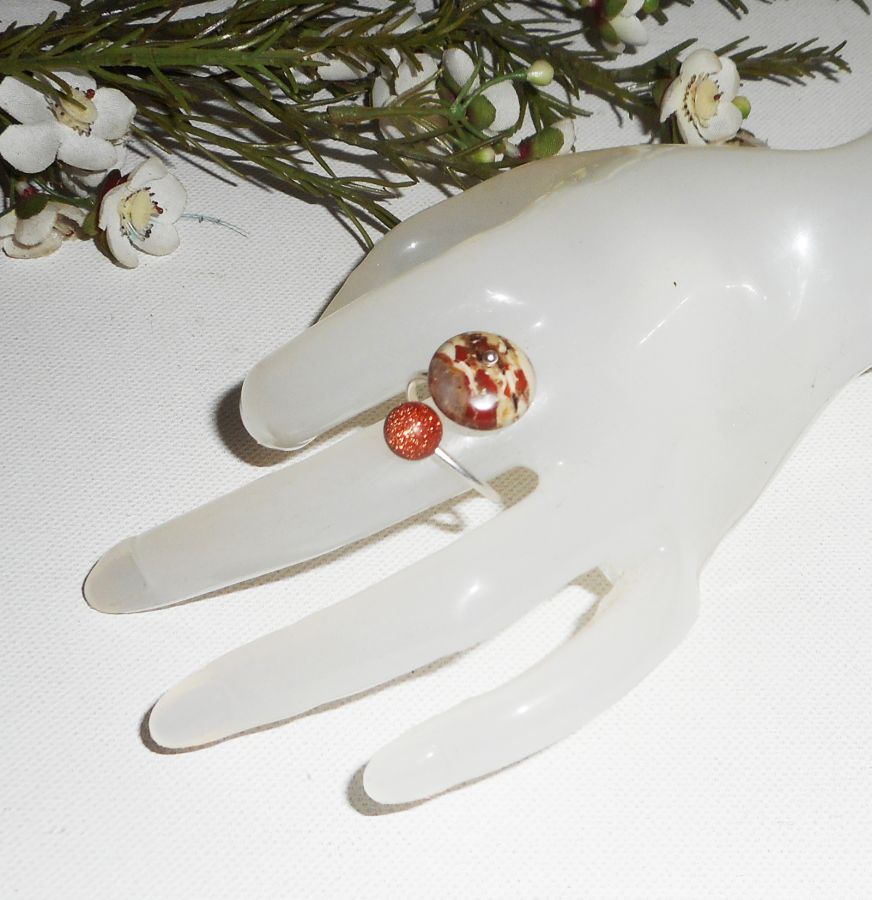 Anel Original 925 Sterling Silver Ring com Jasper Stone e Brown Agate