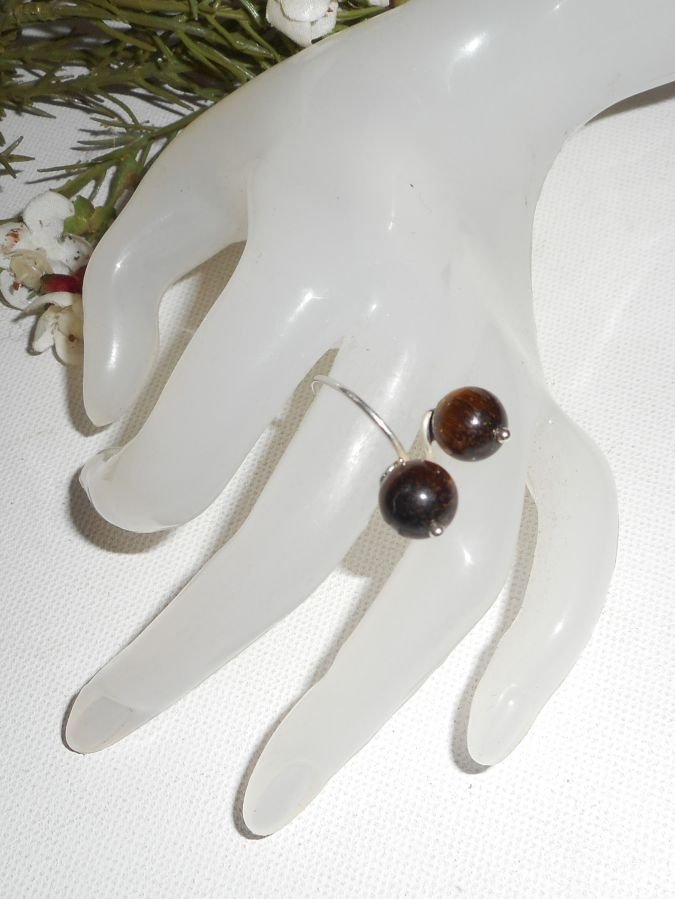 Anel original de prata 925 com pedras de olho de tigre castanho