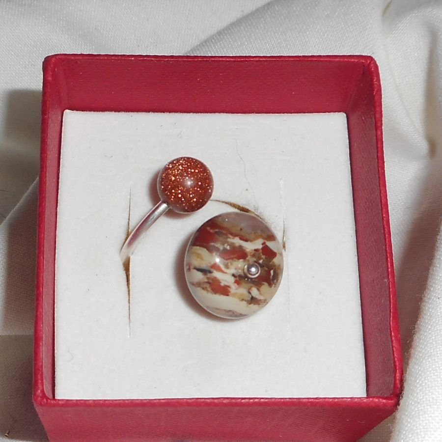 Anel Original 925 Sterling Silver Ring com Jasper Stone e Brown Agate