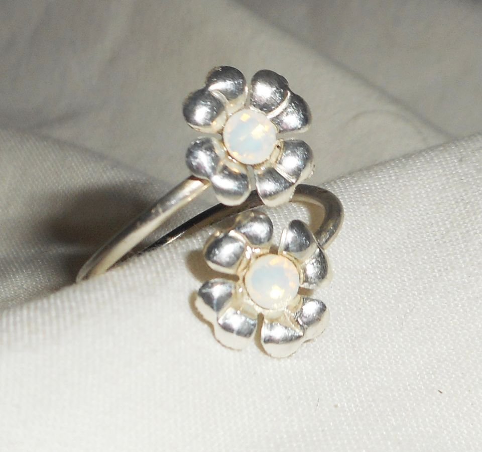 Anel original de prata 925 com flores e cristal Swarovski branco