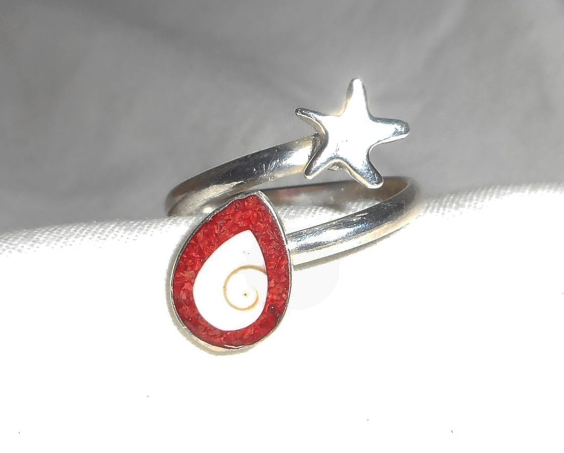 Anel original de prata 925 com estrela do mar e olho de Santa Lúcia