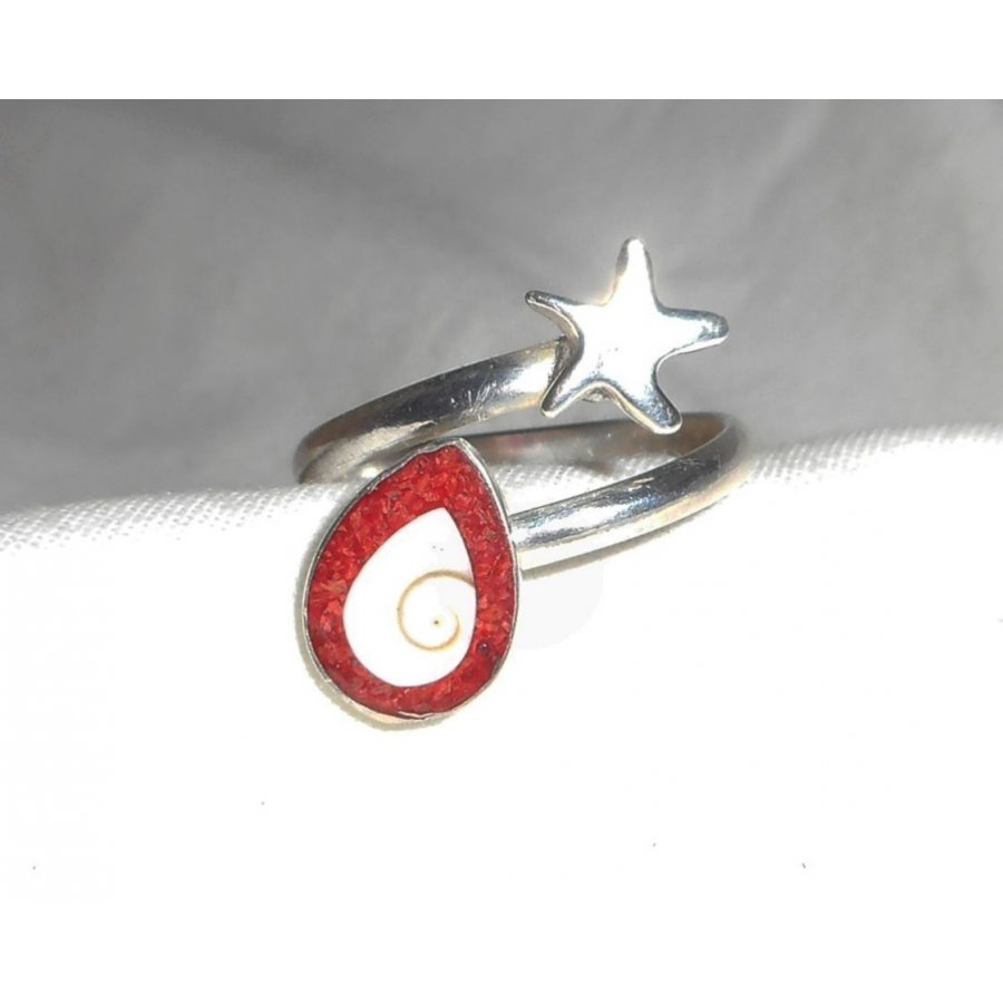 Anel original de prata 925 com estrela do mar e olho de Santa Lúcia