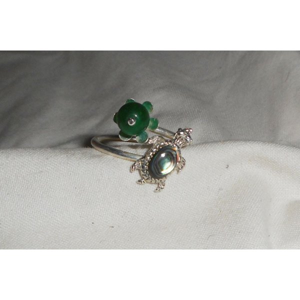 Anel original de prata 925 com tartaruga abalone e pedra de jade verde