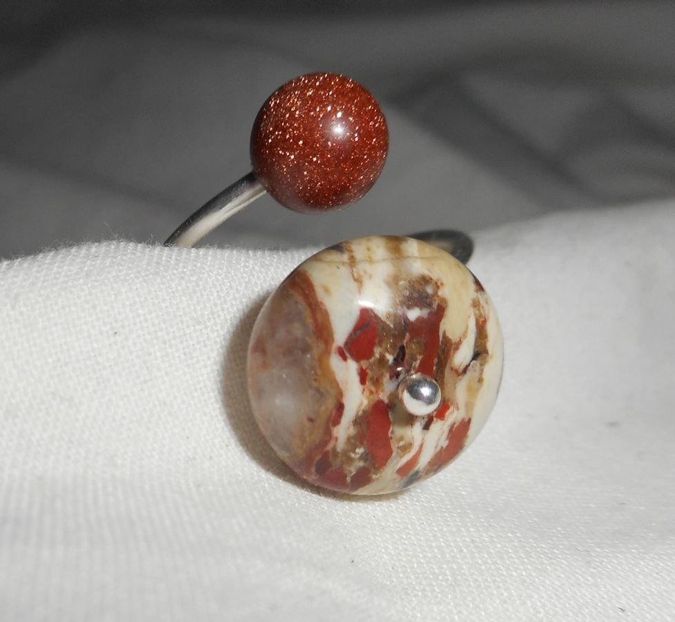 Anel Original 925 Sterling Silver Ring com Jasper Stone e Brown Agate