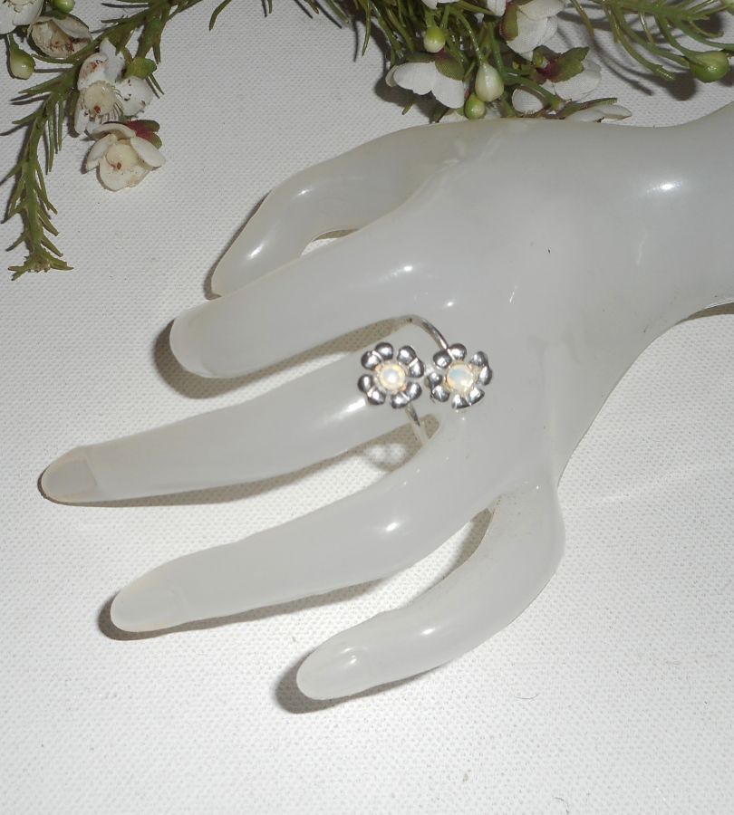 Anel original de prata 925 com flores e cristal Swarovski branco
