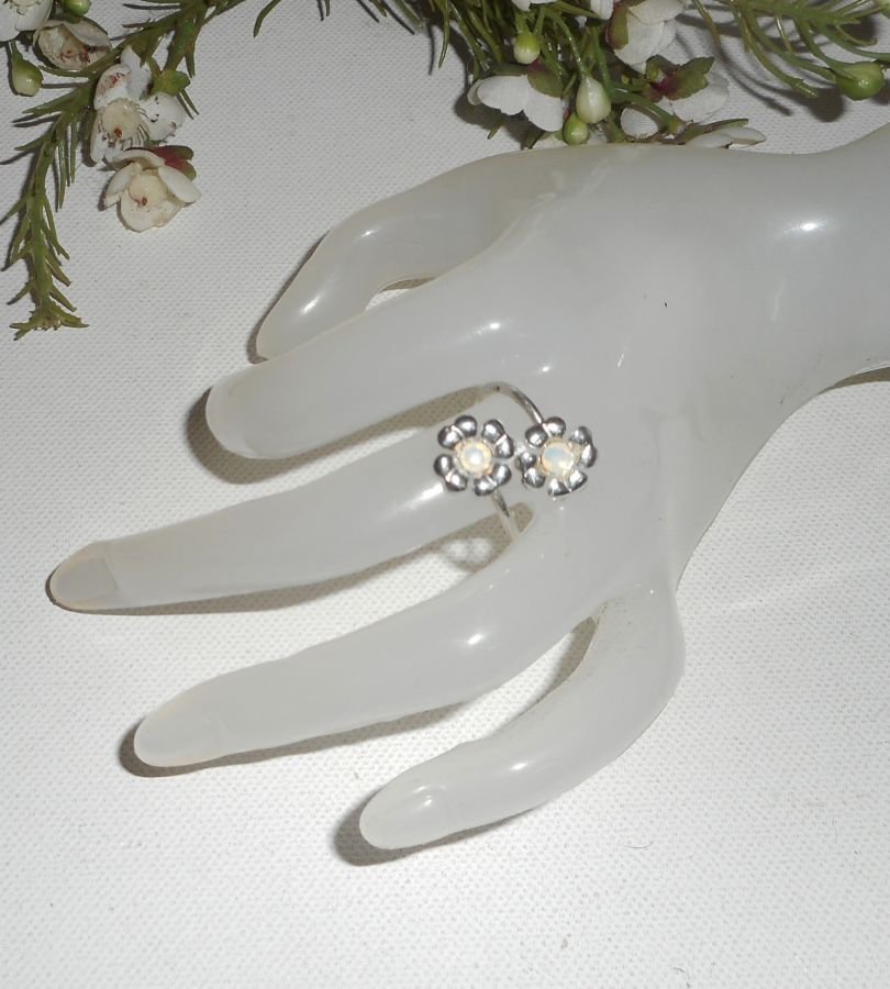 Anel original de prata 925 com flores e cristal Swarovski branco