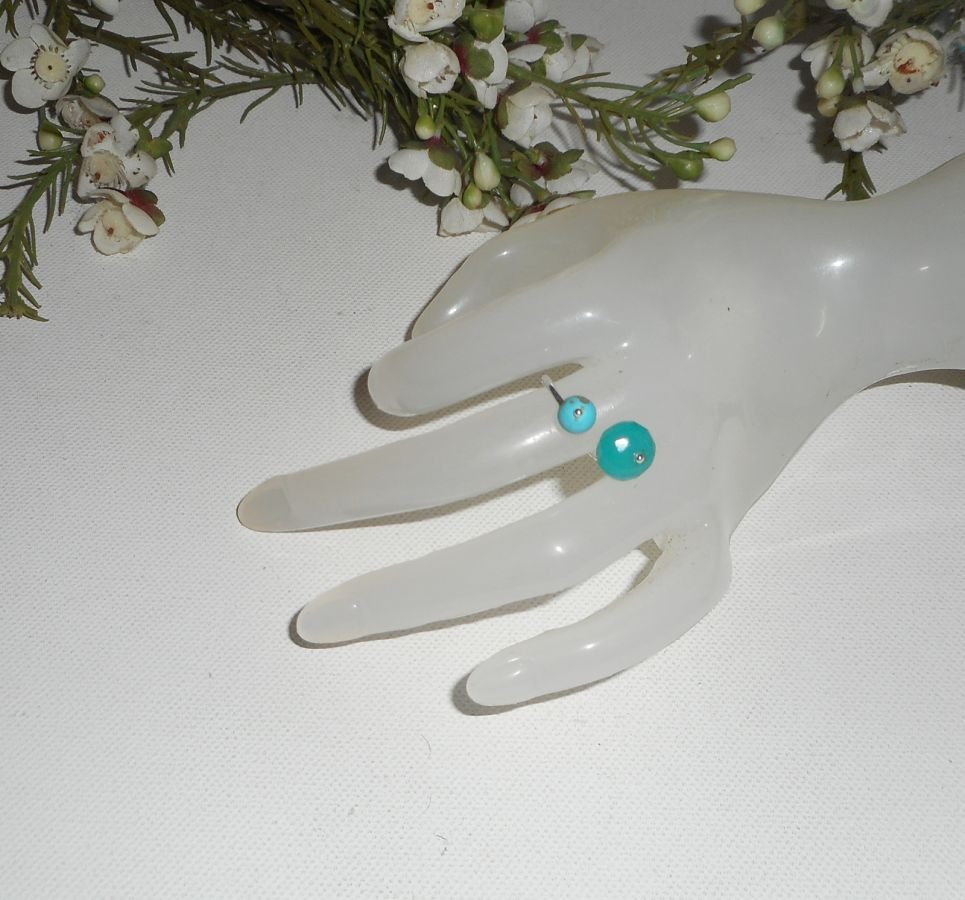 Anel original de pedra azul dupla em jade e turquenite e prata 925