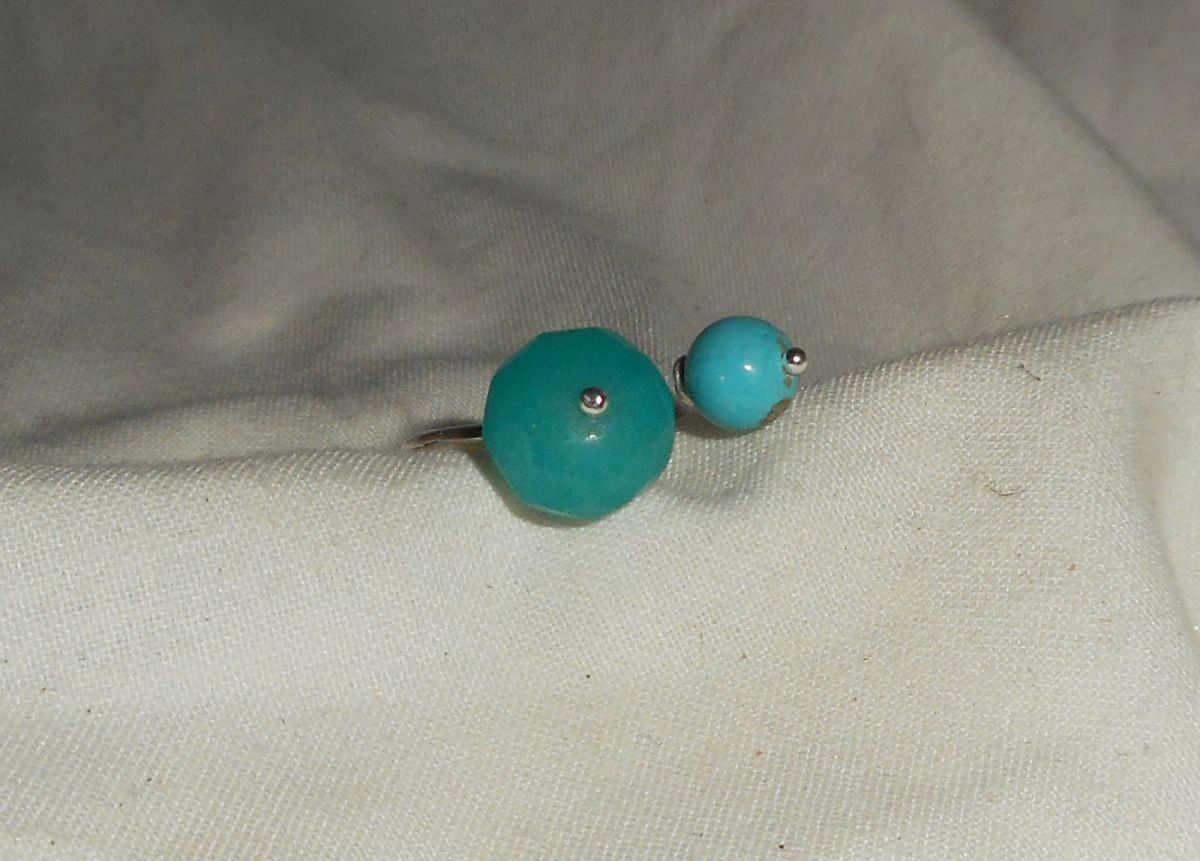 Anel original de pedra azul dupla em jade e turquenite e prata 925