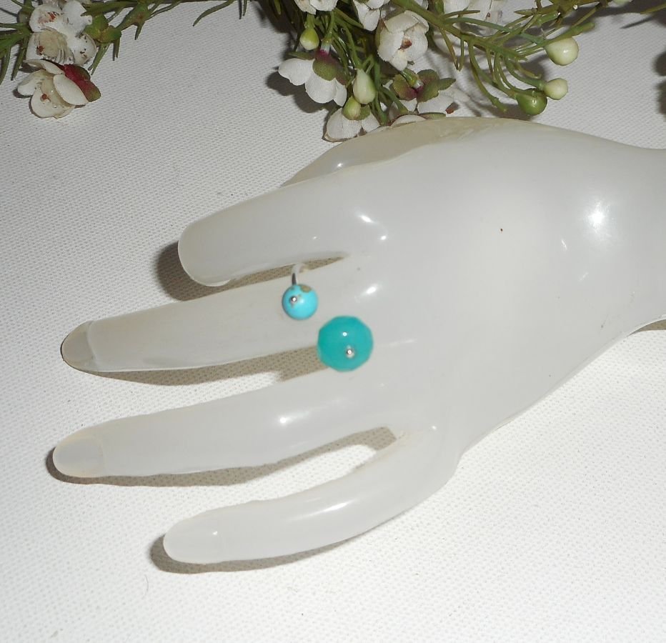 Anel original de pedra azul dupla em jade e turquenite e prata 925