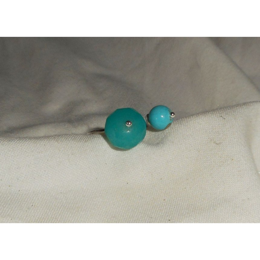 Anel original de pedra azul dupla em jade e turquenite e prata 925