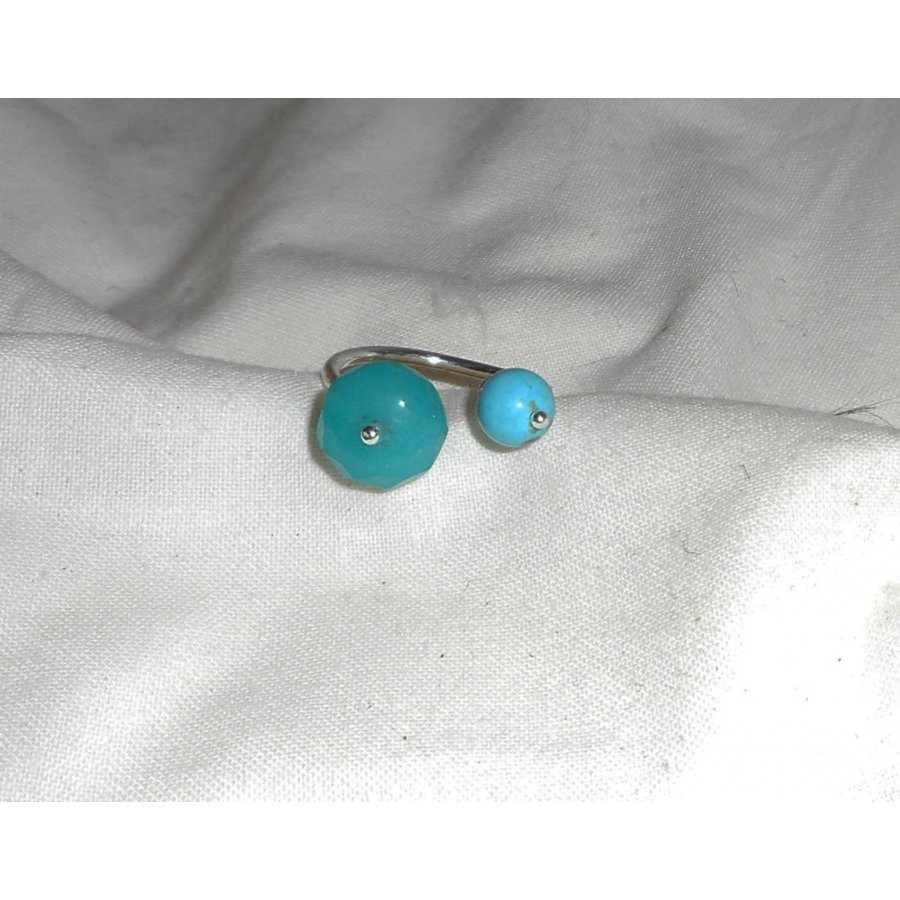 Anel original de pedra azul dupla em jade e turquenite e prata 925