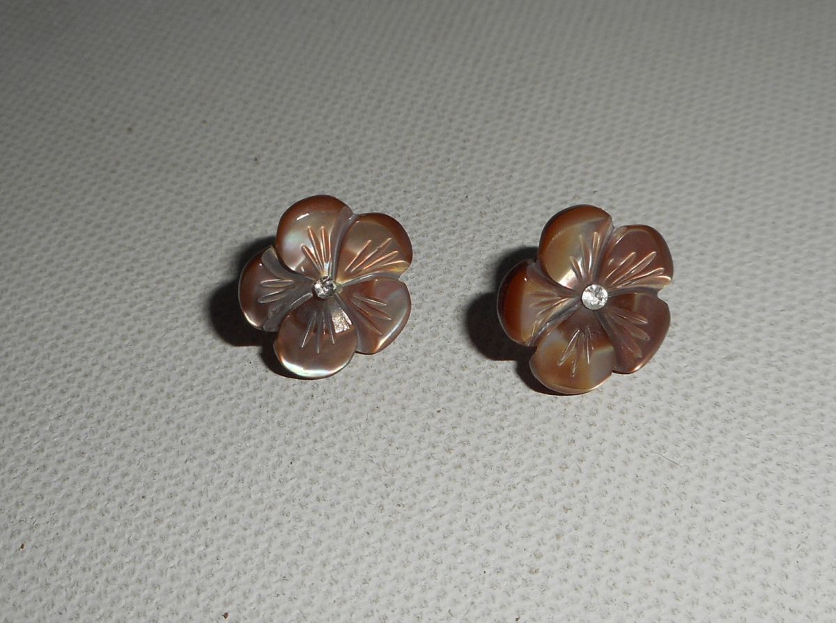Brincos com flor castanha mãe de pérola, prata 925