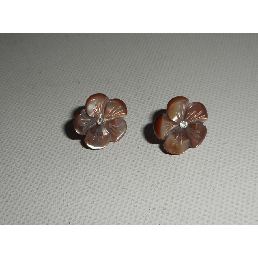 Brincos com flor castanha mãe de pérola, prata 925