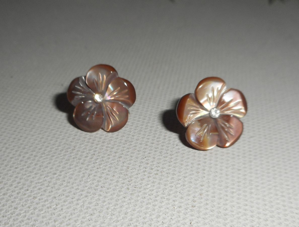 Brincos com flor castanha mãe de pérola, prata 925