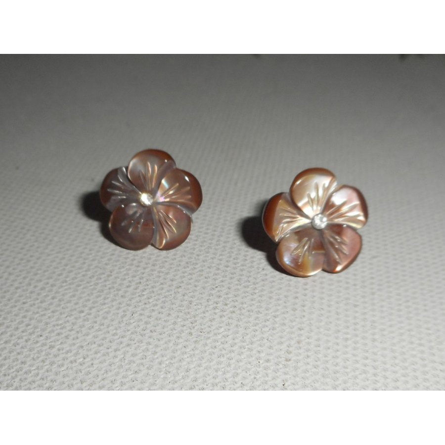 Brincos com flor castanha mãe de pérola, prata 925