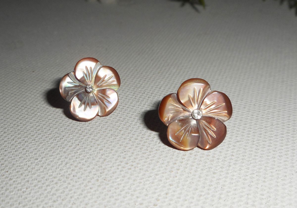 Brincos com flor castanha mãe de pérola, prata 925