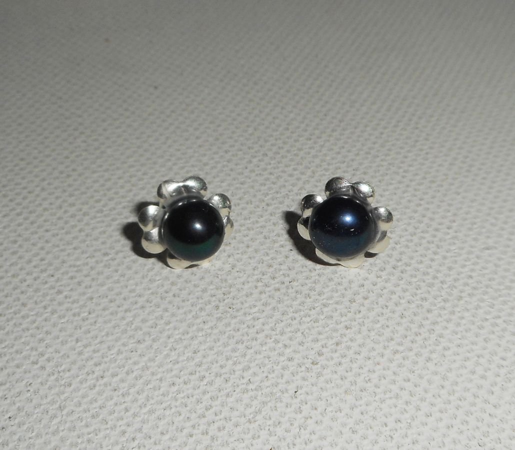 Brincos com pérola de cultura negra, prata 925
