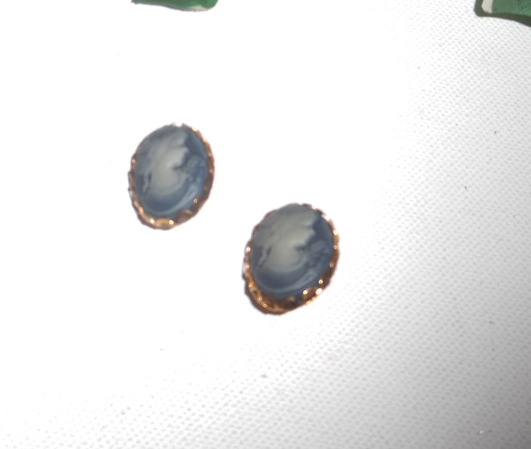 Brincos de camafeu azul em clipes