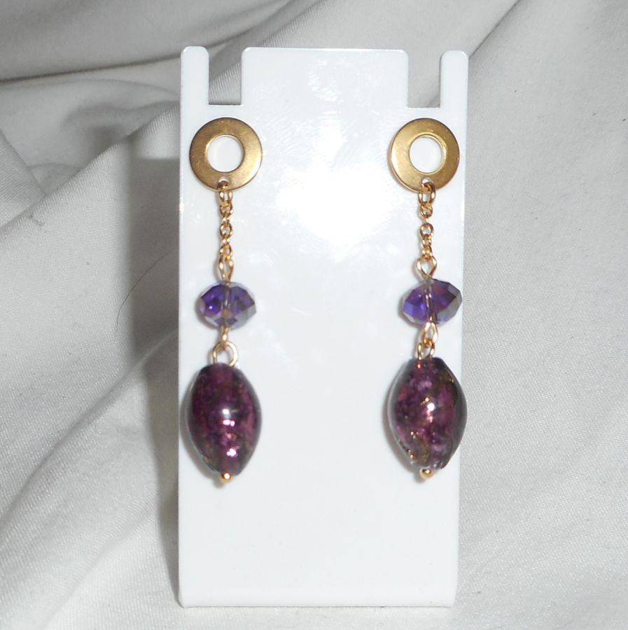 Brincos de vidro Murano e cristal púrpura