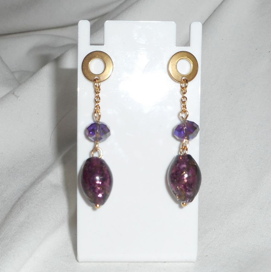 Brincos de vidro Murano e cristal púrpura