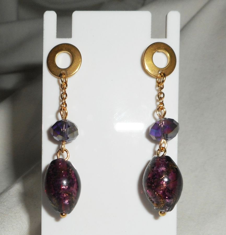Brincos de vidro Murano e cristal púrpura