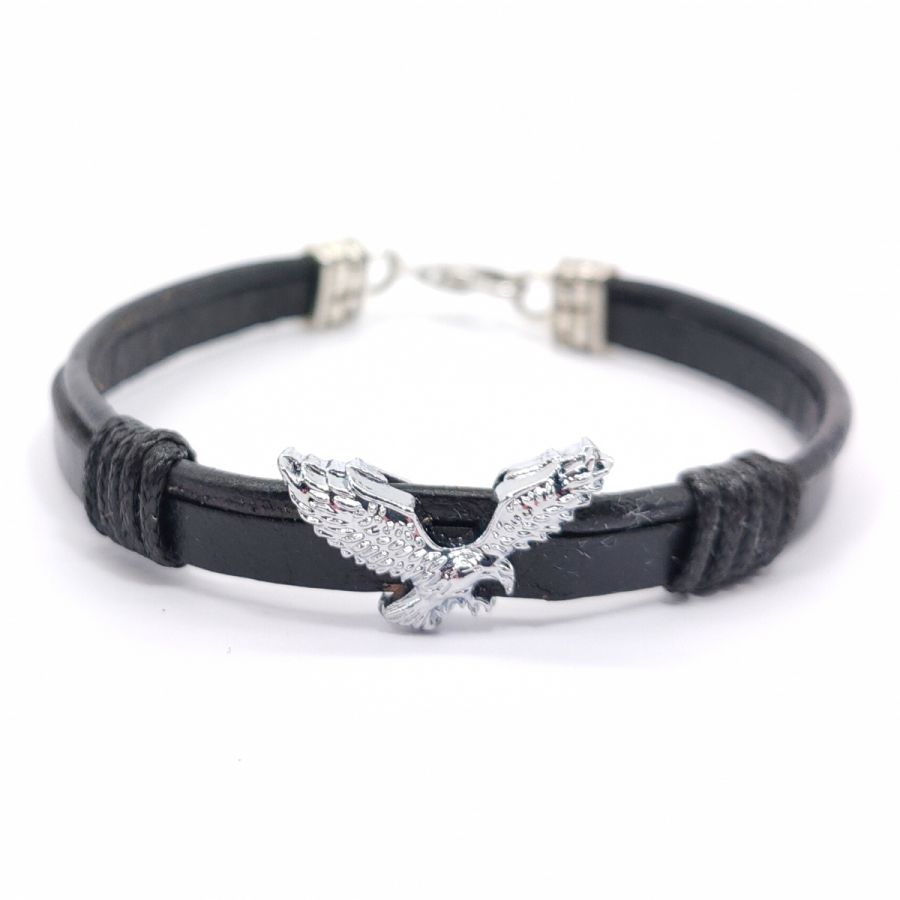 Pulseira de águia sobre cordão de couro 