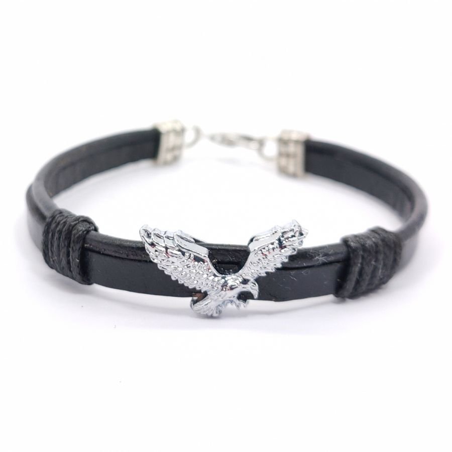 Pulseira de águia sobre cordão de couro 