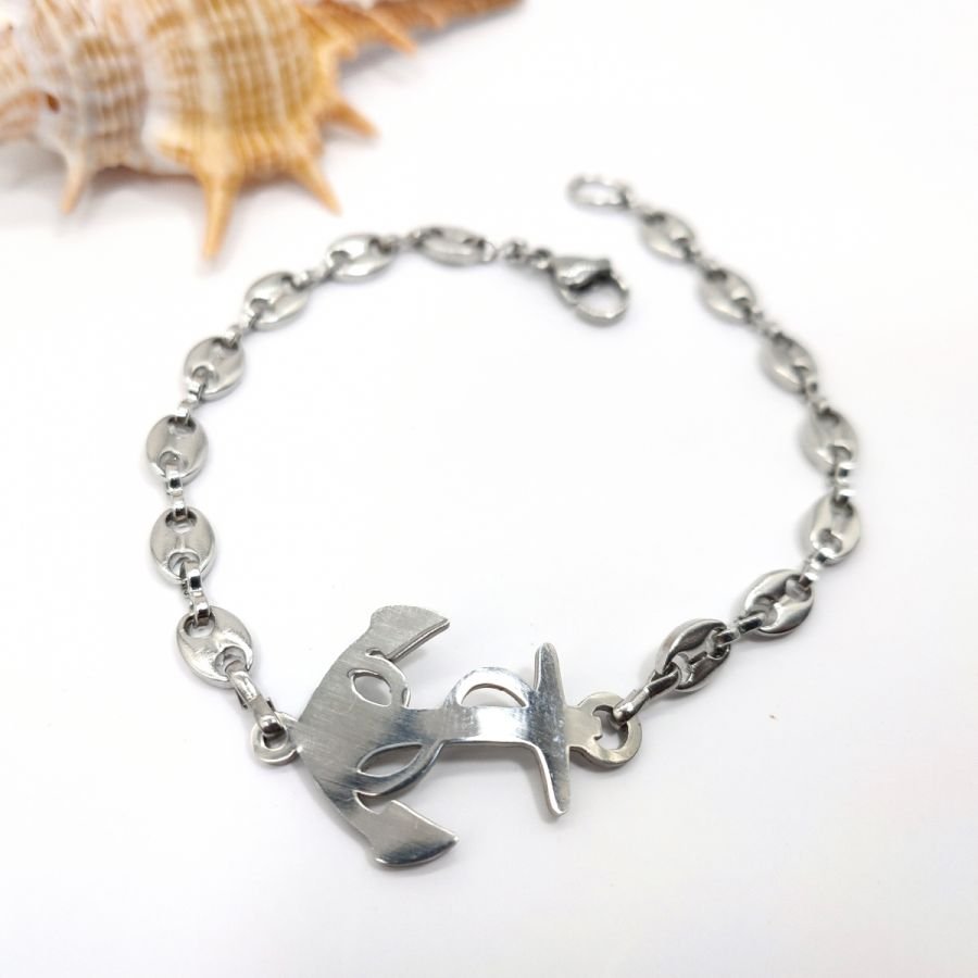 Pulseira de âncora sobre uma cadeia de grãos de café de aço 