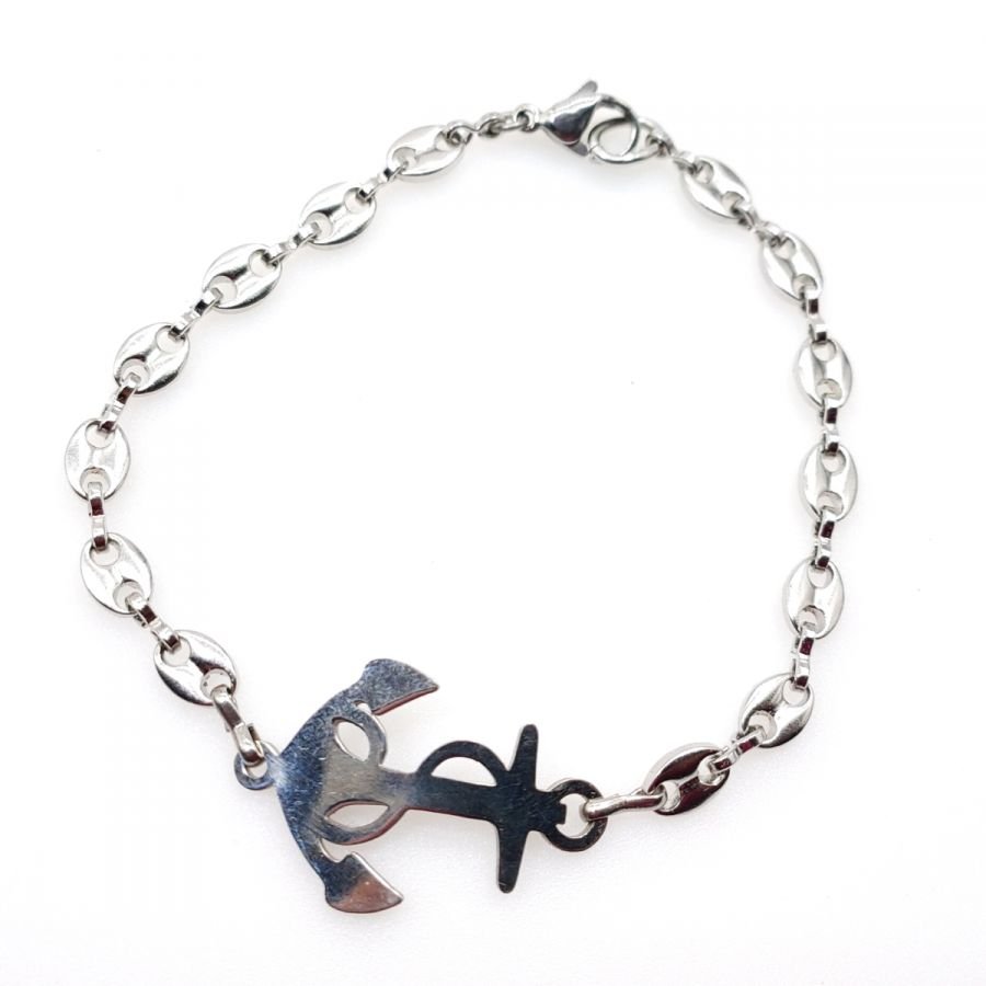 Pulseira de âncora sobre uma cadeia de grãos de café de aço 