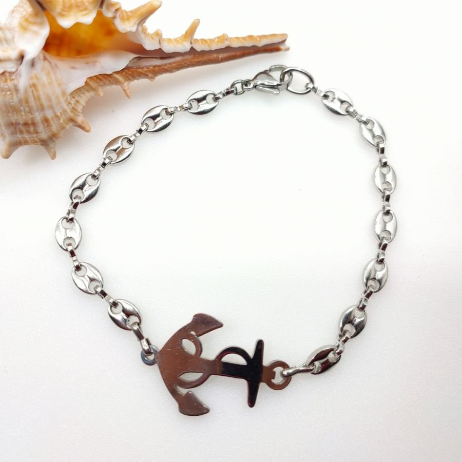 Pulseira de âncora sobre uma cadeia de grãos de café de aço 