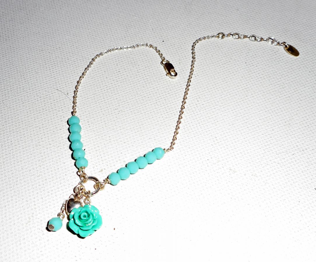 Pulseira original de prata 925/corrente de cristais e pérolas de rosa verdes