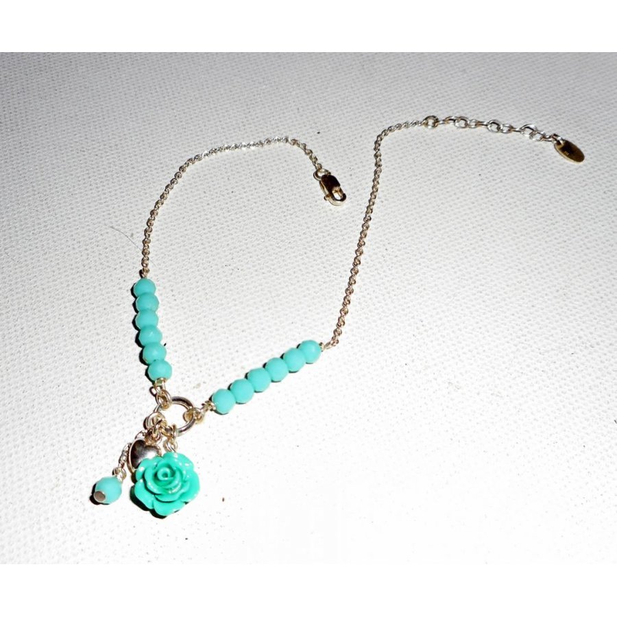 Pulseira original de prata 925/corrente de cristais e pérolas de rosa verdes