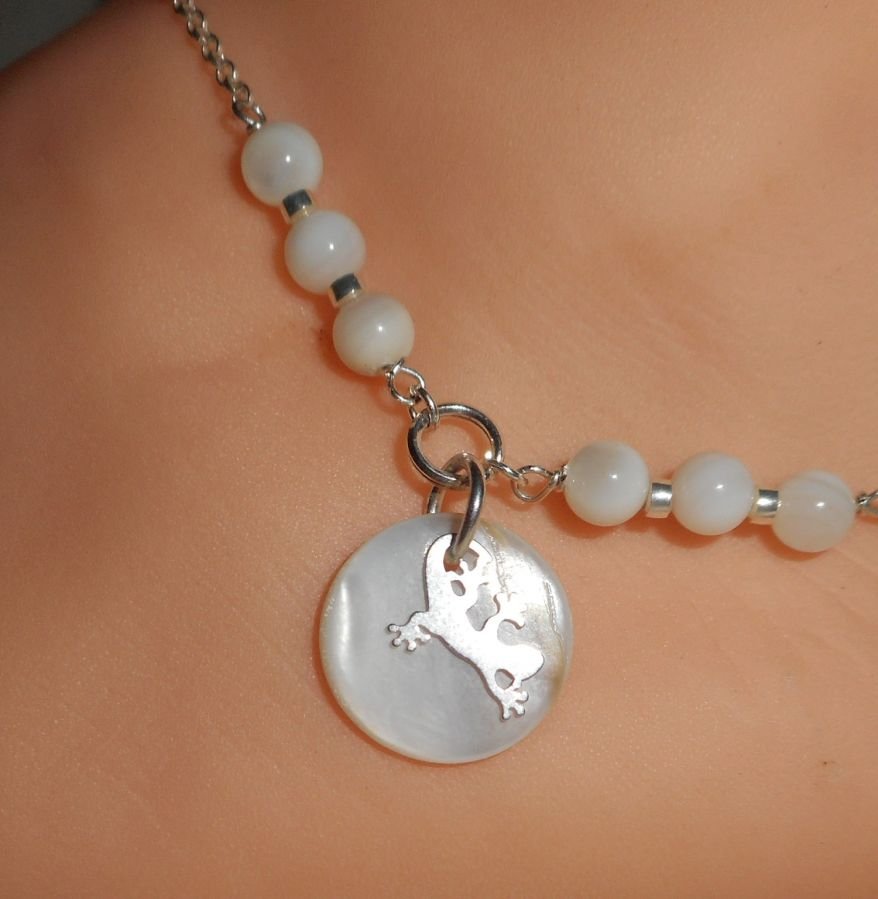 Pulseira original de prata 925/corrente de lenço com madrepérola e tarântula