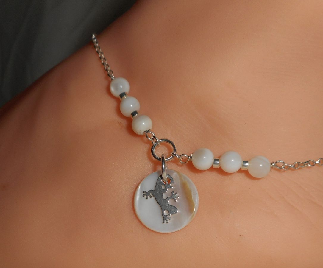 Pulseira original de prata 925/corrente de lenço com madrepérola e tarântula