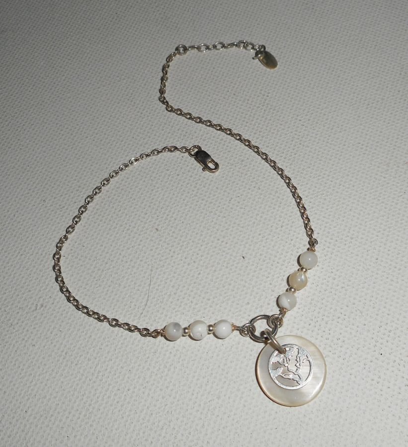 Pulseira original de prata 925/corrente de lenço com madrepérola e árvore da vida