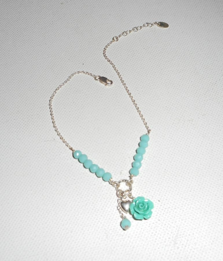 Pulseira original de prata 925/corrente de cristais e pérolas de rosa verdes