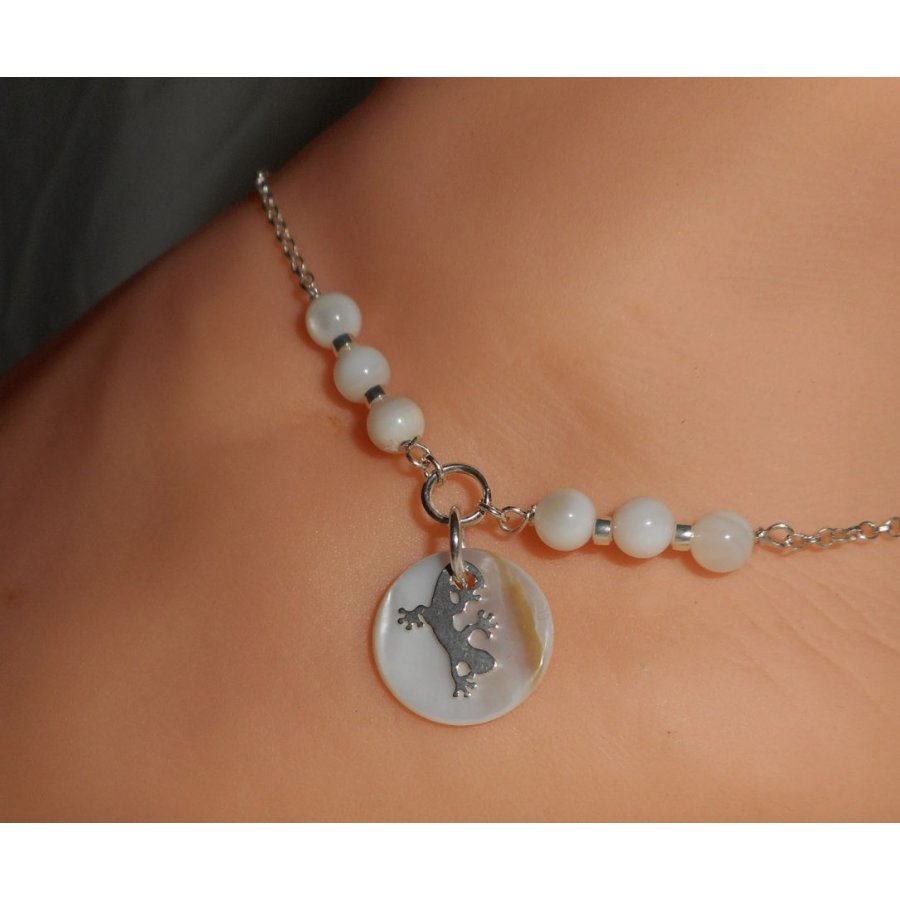 Pulseira original de prata 925/corrente de lenço com madrepérola e tarântula