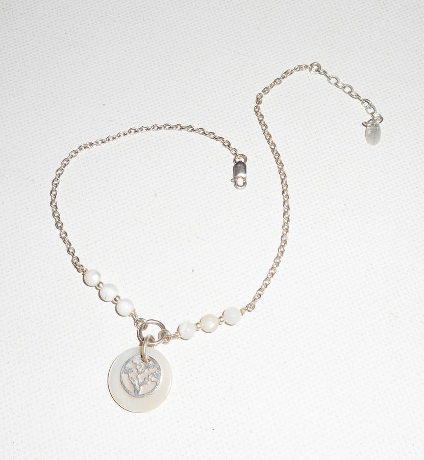 Pulseira original de prata 925/corrente de lenço com madrepérola e árvore da vida