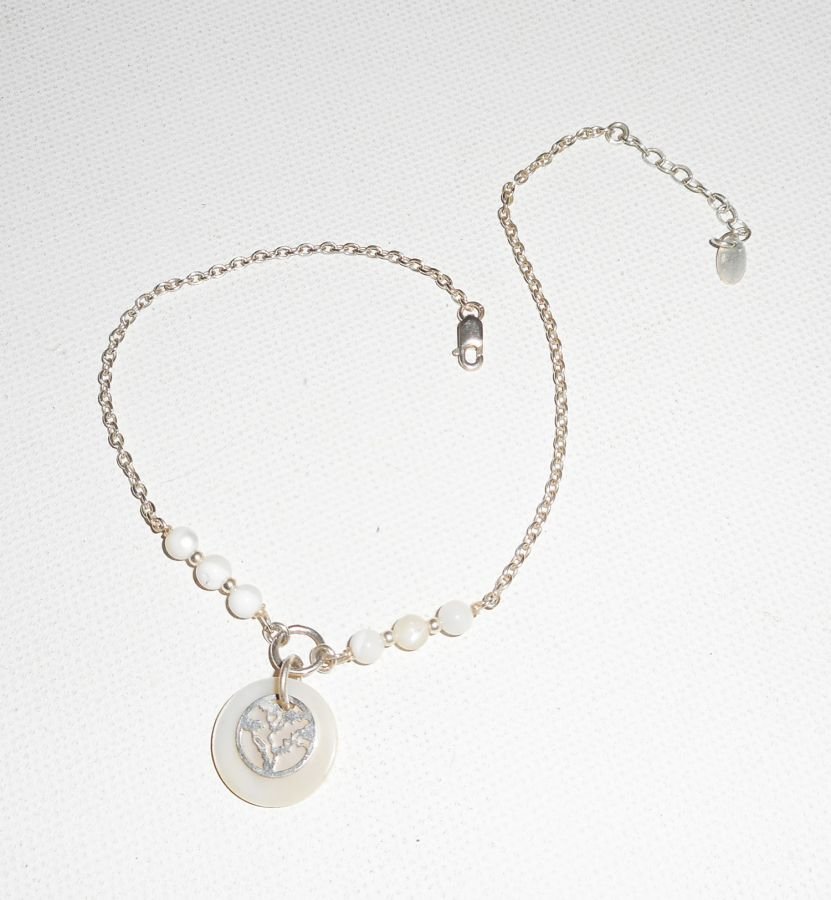 Pulseira original de prata 925/corrente de lenço com madrepérola e árvore da vida
