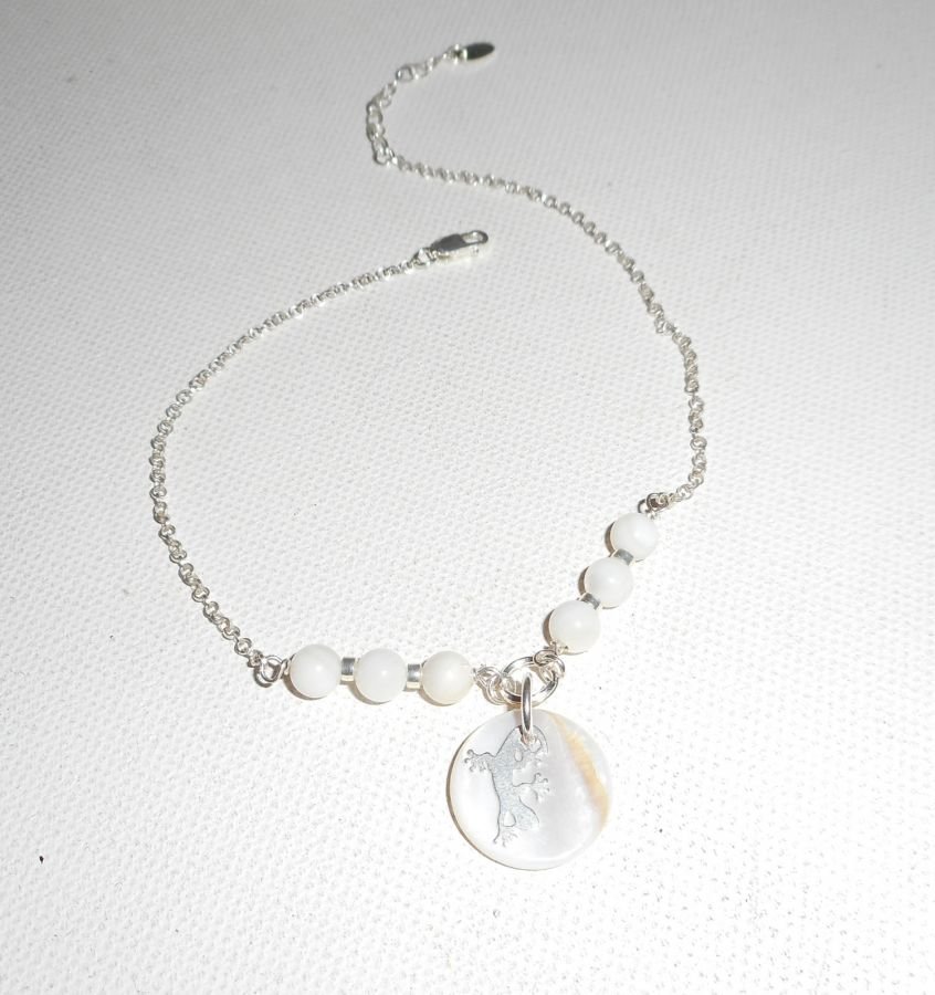 Pulseira original de prata 925/corrente de lenço com madrepérola e tarântula