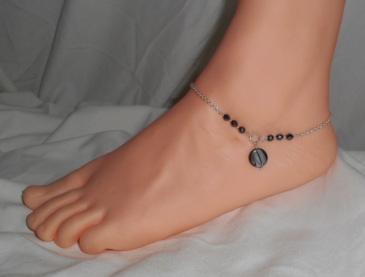 Pulseira original de prata 925/corrente de lenço com pérolas cinzentas e pedras hematitas
