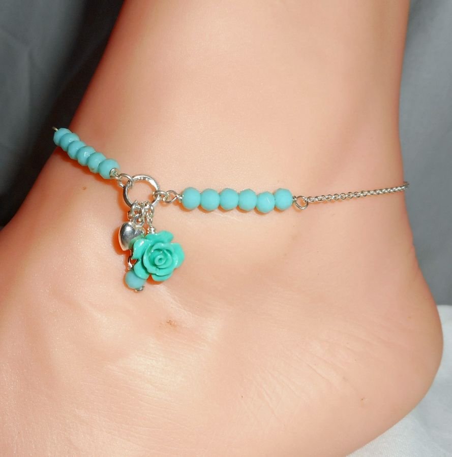 Pulseira original de prata 925/corrente de cristais e pérolas de rosa verdes