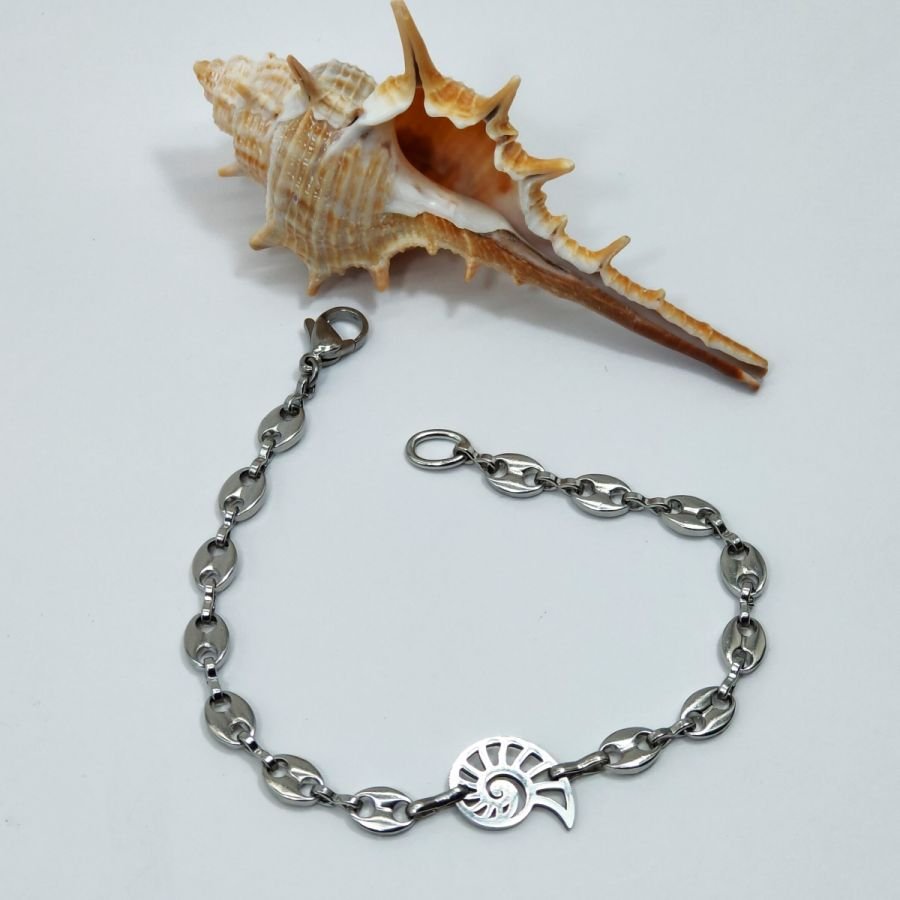 Pulseira Seashell sobre corrente de café em grão de aço 