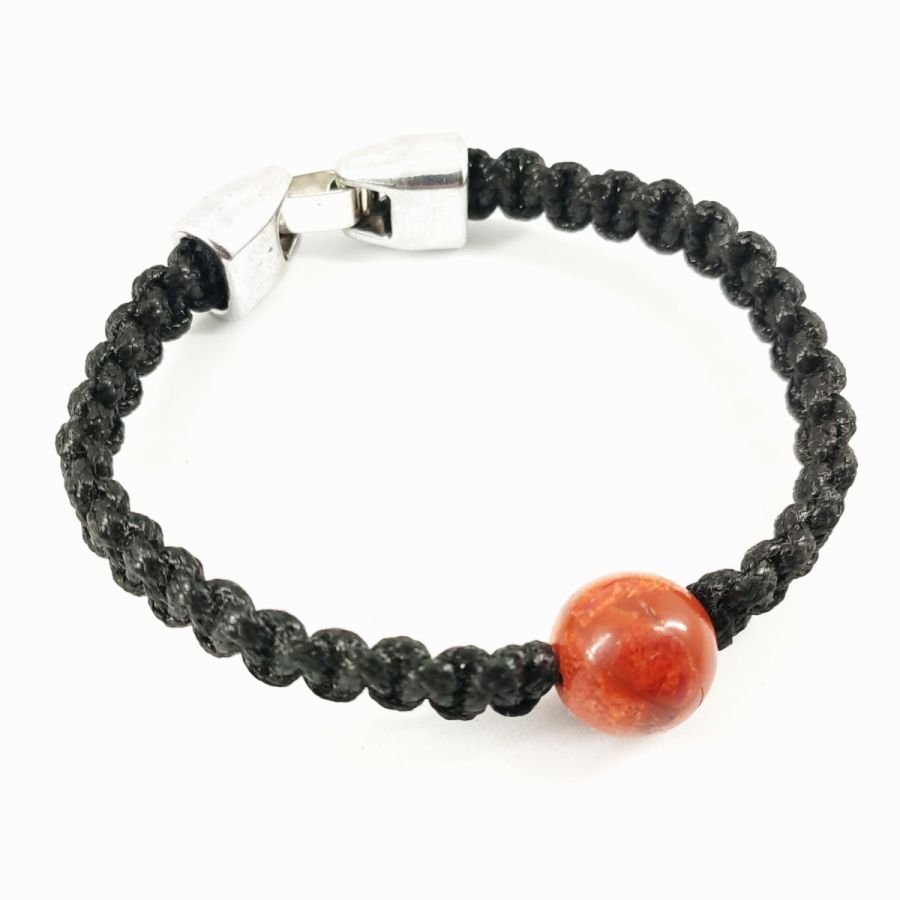 Pulseira de corda tecida com missanga cor-de-laranja