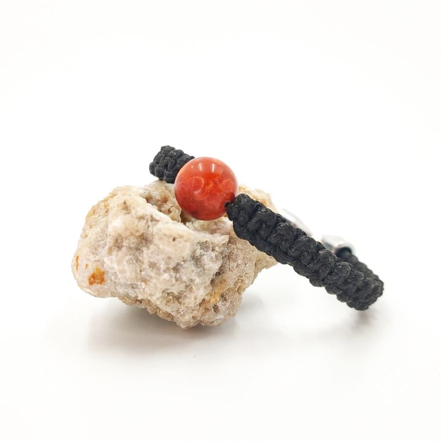 Pulseira de corda tecida com missanga cor-de-laranja