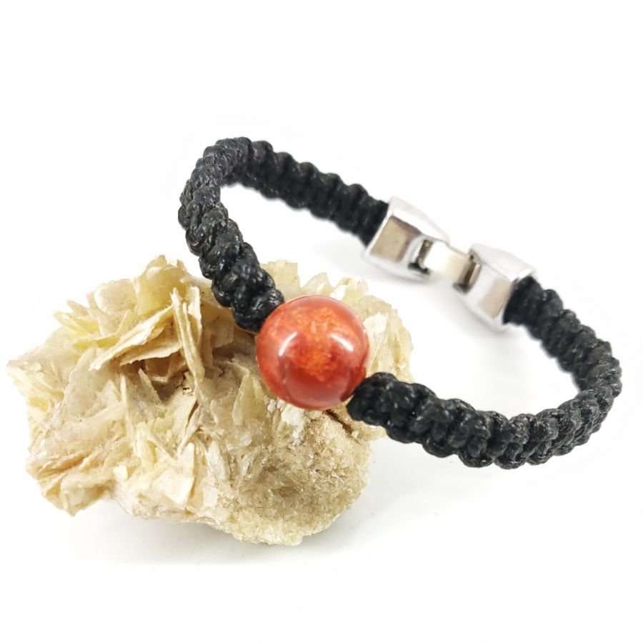 Pulseira de corda tecida com missanga cor-de-laranja