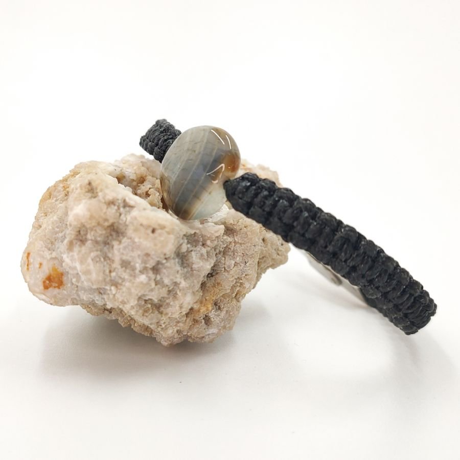 Pulseira de corda tecida com pedra de ágata azul