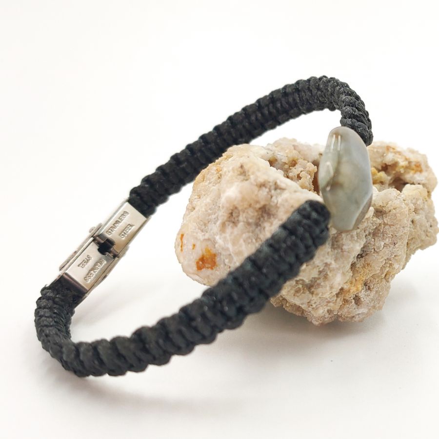 Pulseira de corda tecida com pedra de ágata azul